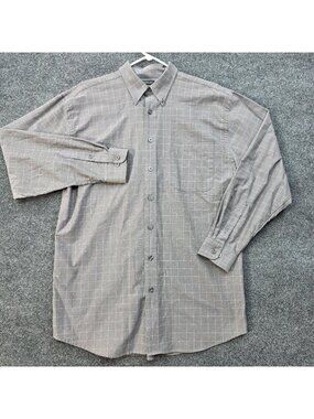 Van Heusen Windowpane Plaid Button Down Shirt LT Wrinkle Free Stain Shield